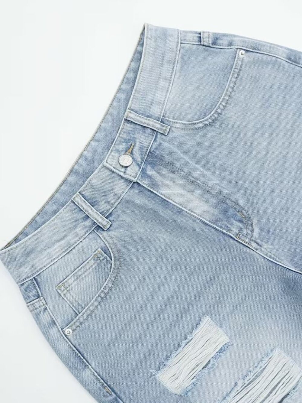 Light Blue Distressed Ripped Denim Jeans - Picture 6 of 9